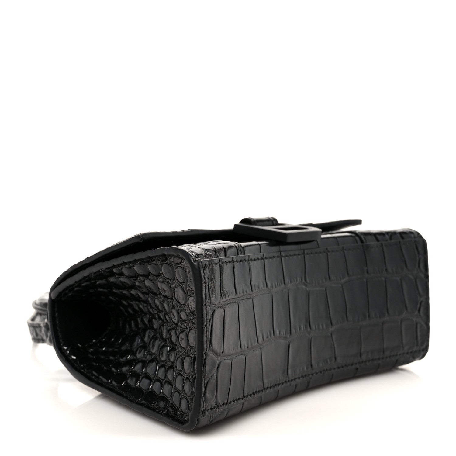 Balenciaga Shiny Calfskin Monochrome Crocodile Embossed Hourglass Top Handle Bag XS Black 4 of 11