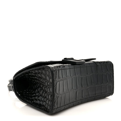 Balenciaga Shiny Calfskin Monochrome Crocodile Embossed Hourglass Top Handle Bag XS Black 4 of 11
