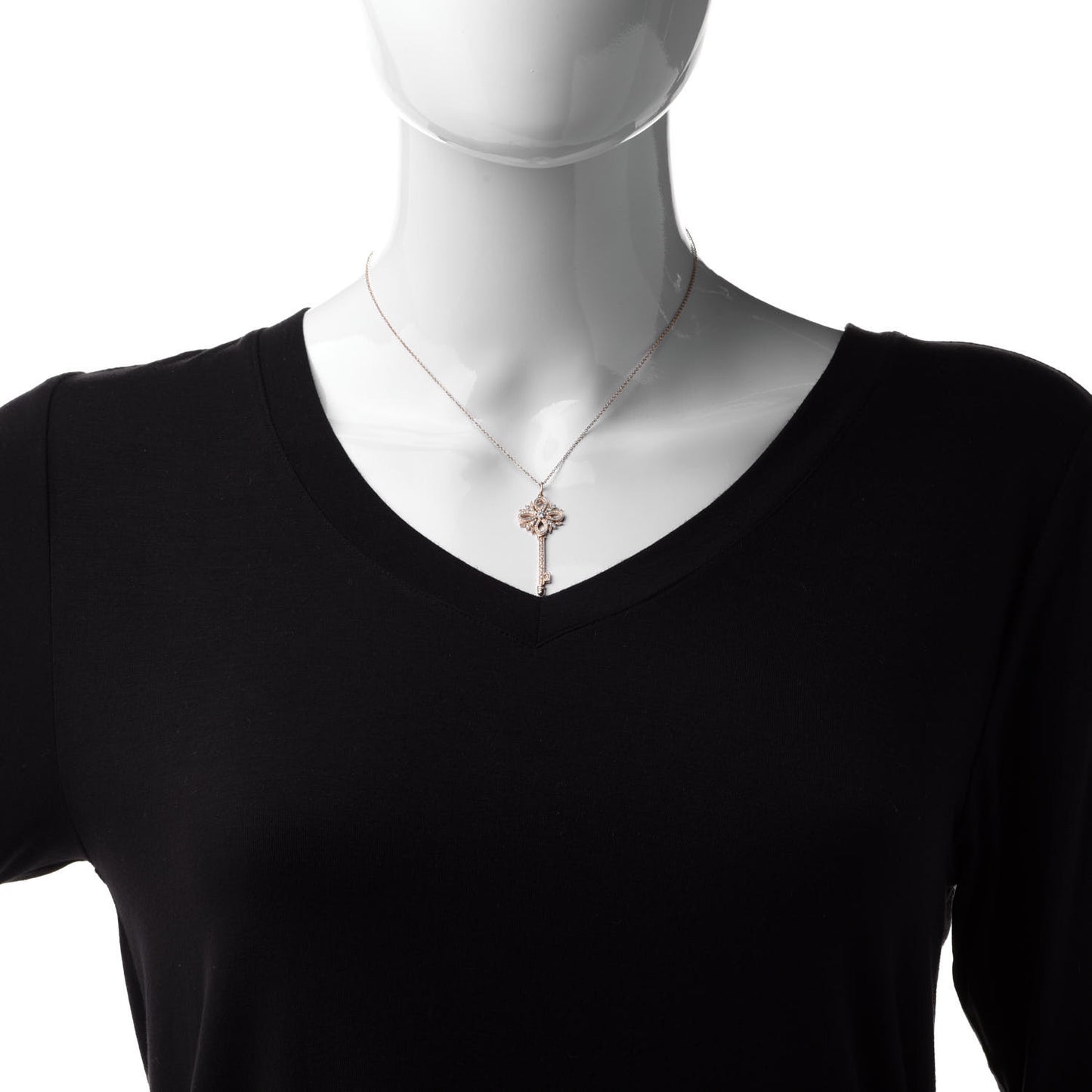 18K Rose Gold Diamond Large Victoria Key Pendant Necklace