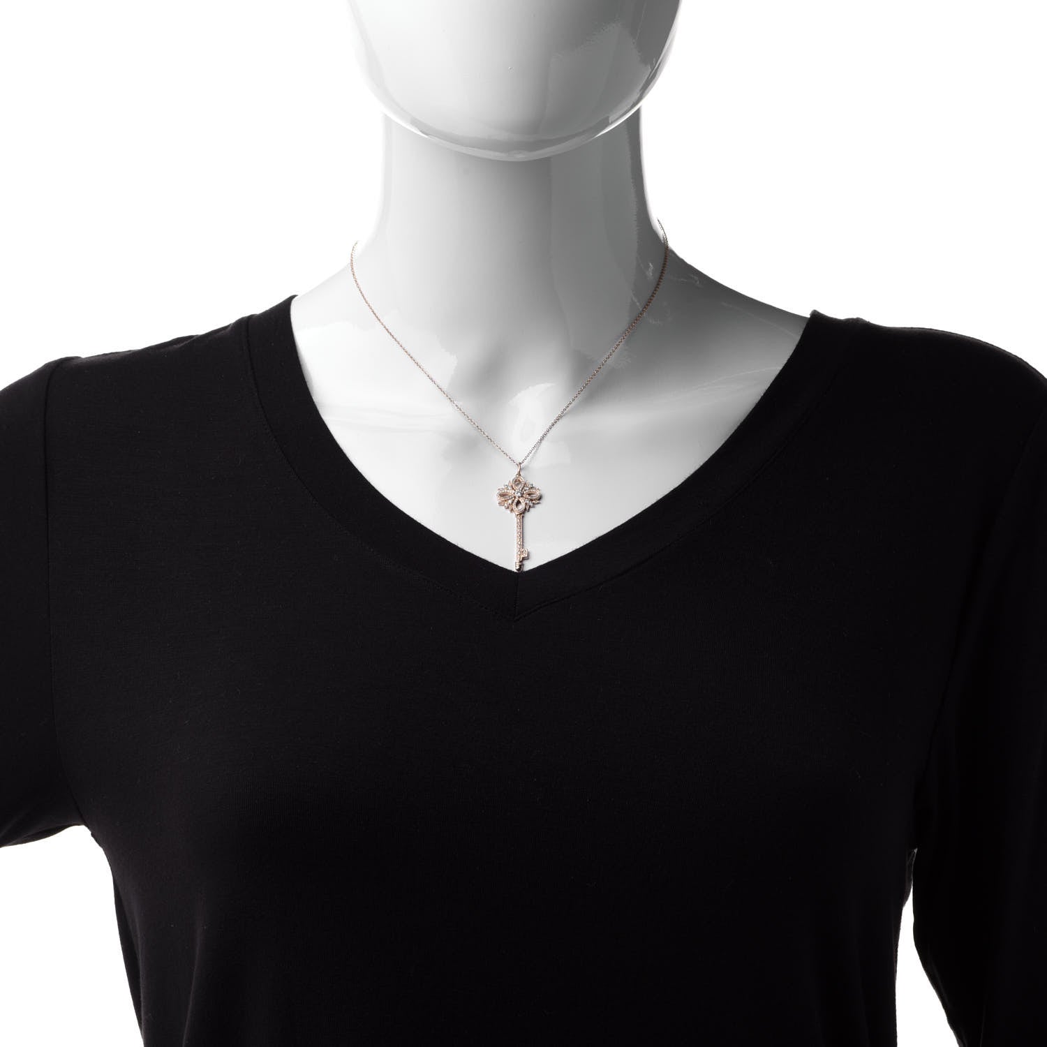 Tiffany 18K Rose Gold Diamond Large Victoria Key Pendant Necklace 2 of 7