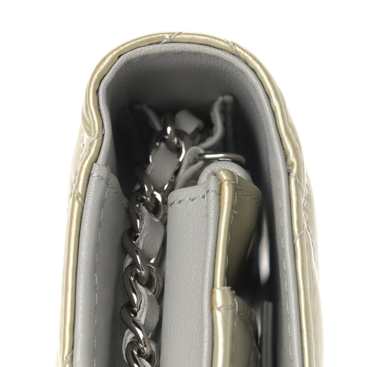 Patent Quilted Brilliant Wallet On Chain WOC Silver