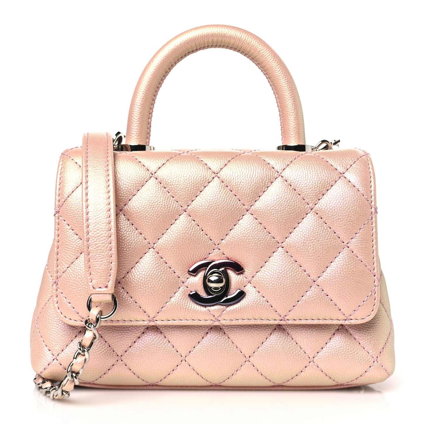 Iridescent Caviar Quilted Extra Mini Coco Handle Flap Light Pink