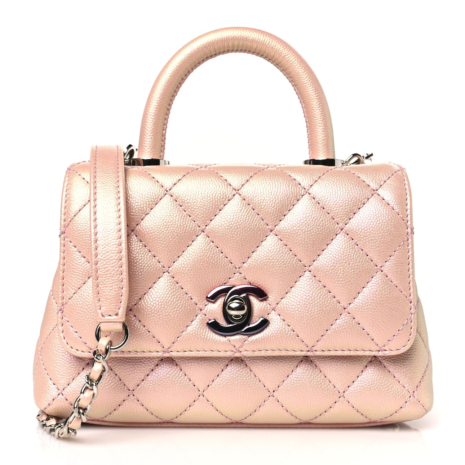 Chanel Iridescent Caviar Quilted Extra Mini Coco Handle Flap Light Pink 1 of 10