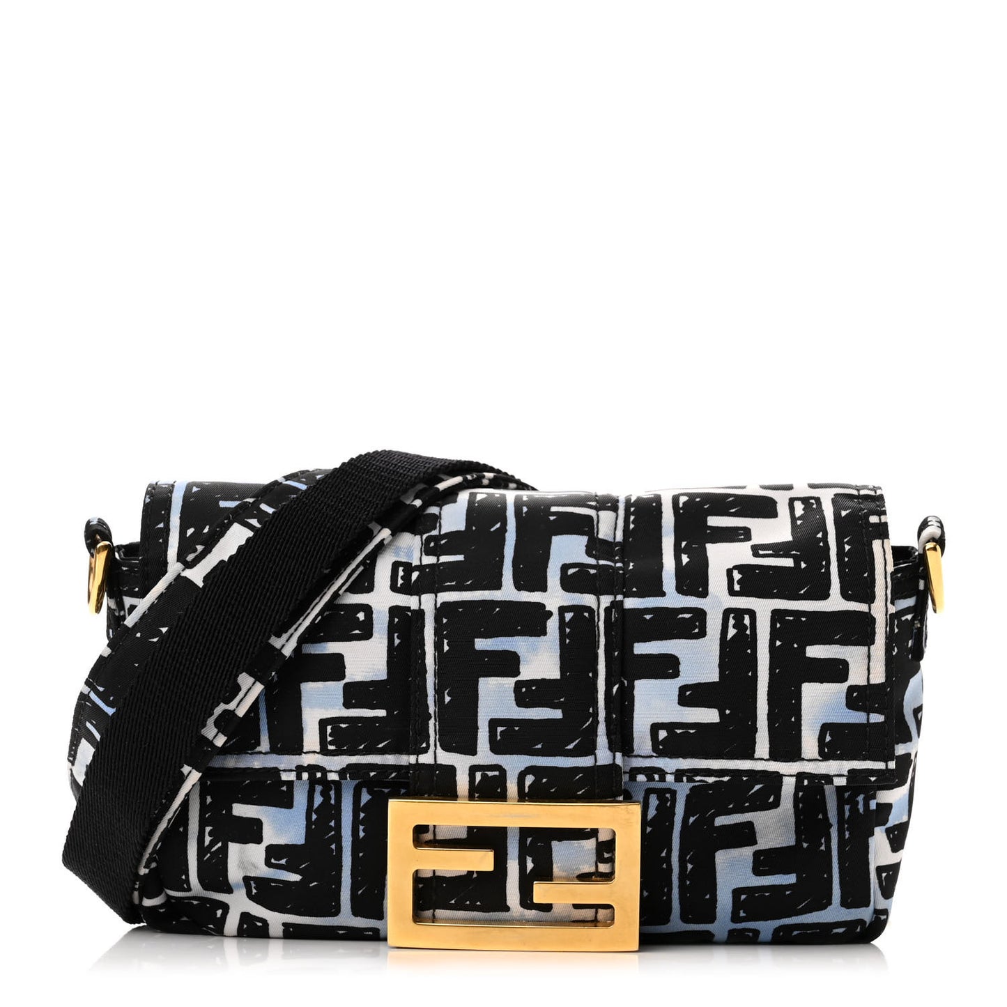 X JOSHUA VIDES Nylon FF Cloudy Mini Belt Baguette Bag White Celeste Black