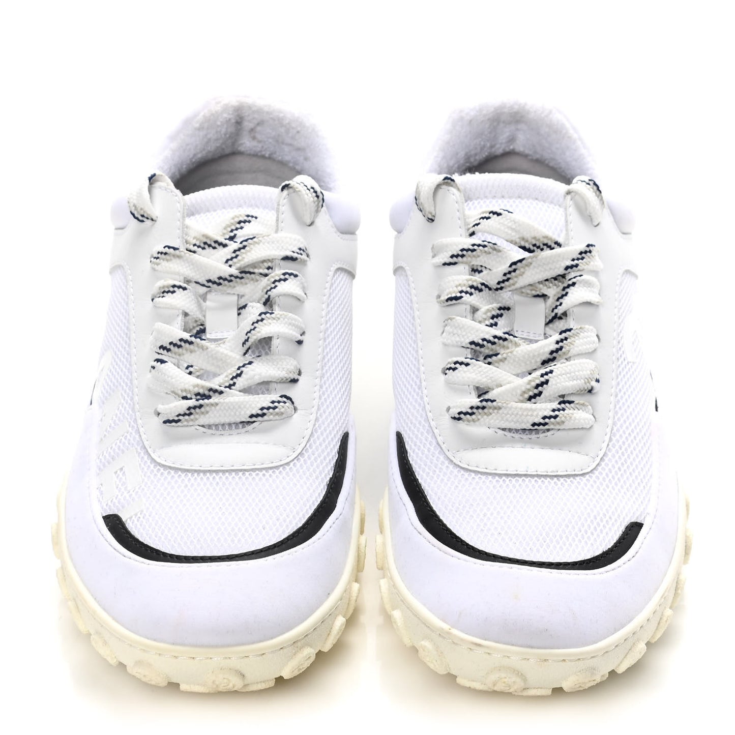Calfskin Mesh Lycra Womens Logo Sneakers 39 White