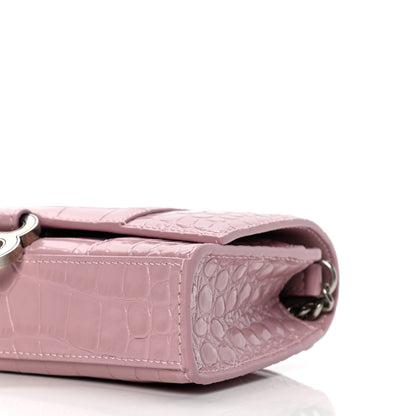 Balenciaga Shiny Calfskin Crocodile Embossed Hourglass Chain Bag Powder Pink 8 of 8
