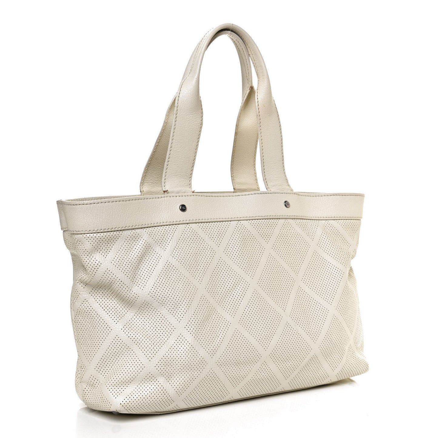 Goatskin Perforated Large CC Tote White