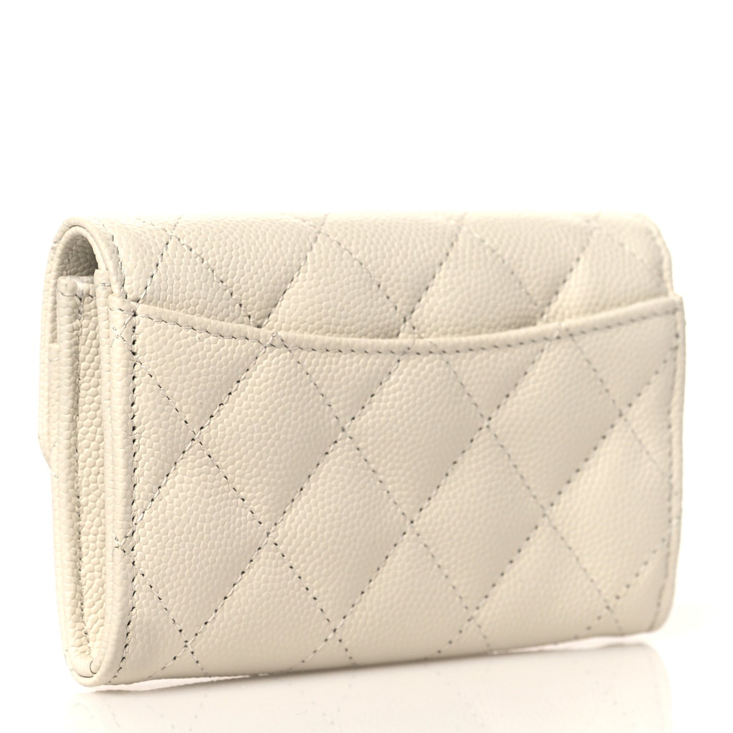 Caviar Quilted Flap Card Holder Wallet White