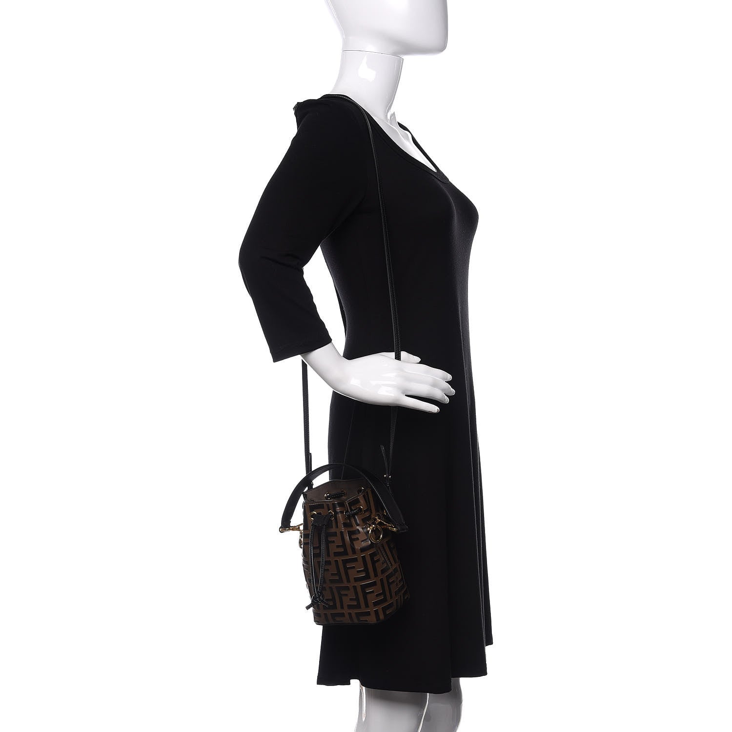 Fendi Vitello Liberty F is Fendi Bi-Color FF 1974 Embossed Mini Mon Tresor Bucket Bag Maya Black 2 of 11