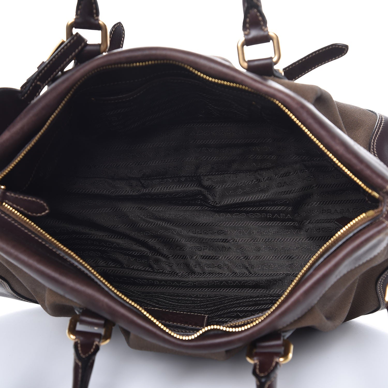 Prada Jacquard Logo Shopping Satchel Brown 6 of 14