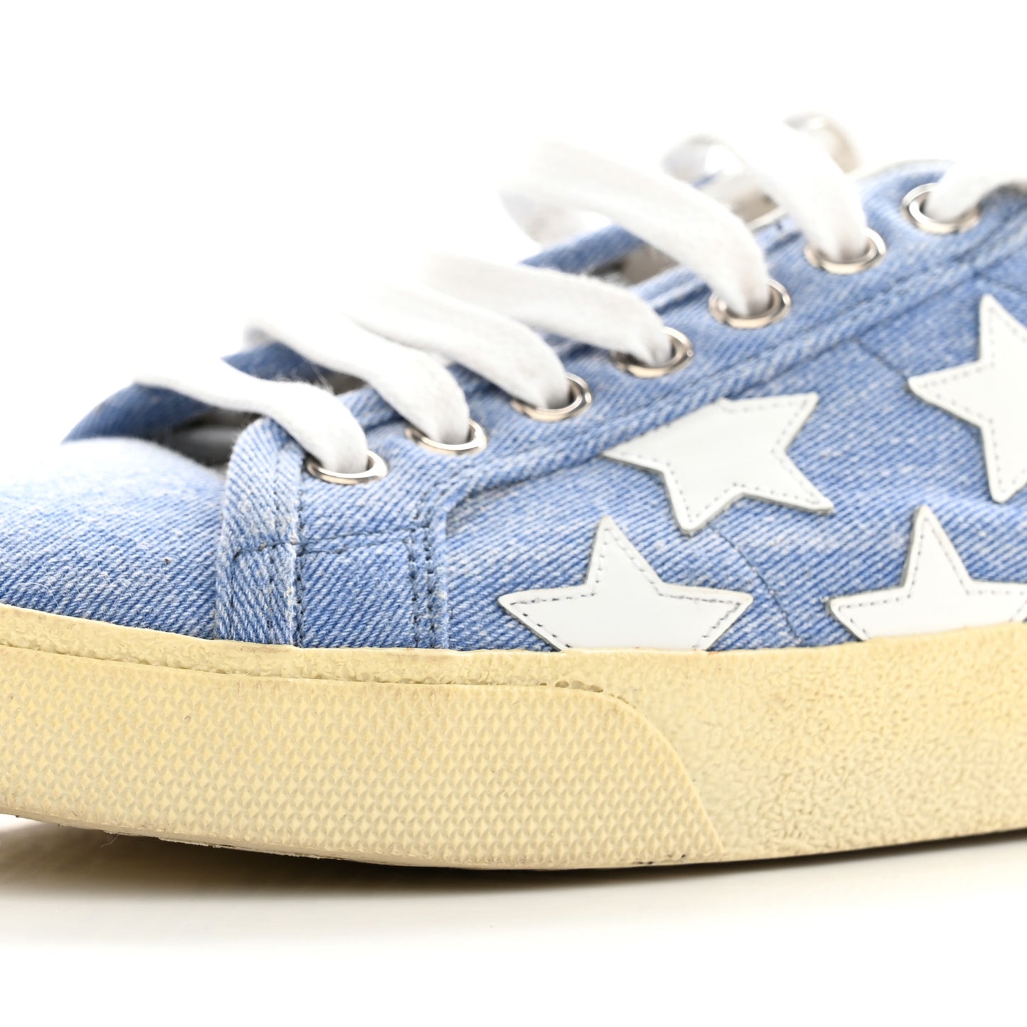Denim Calfskin Star Court Sneakers 37 Blue
