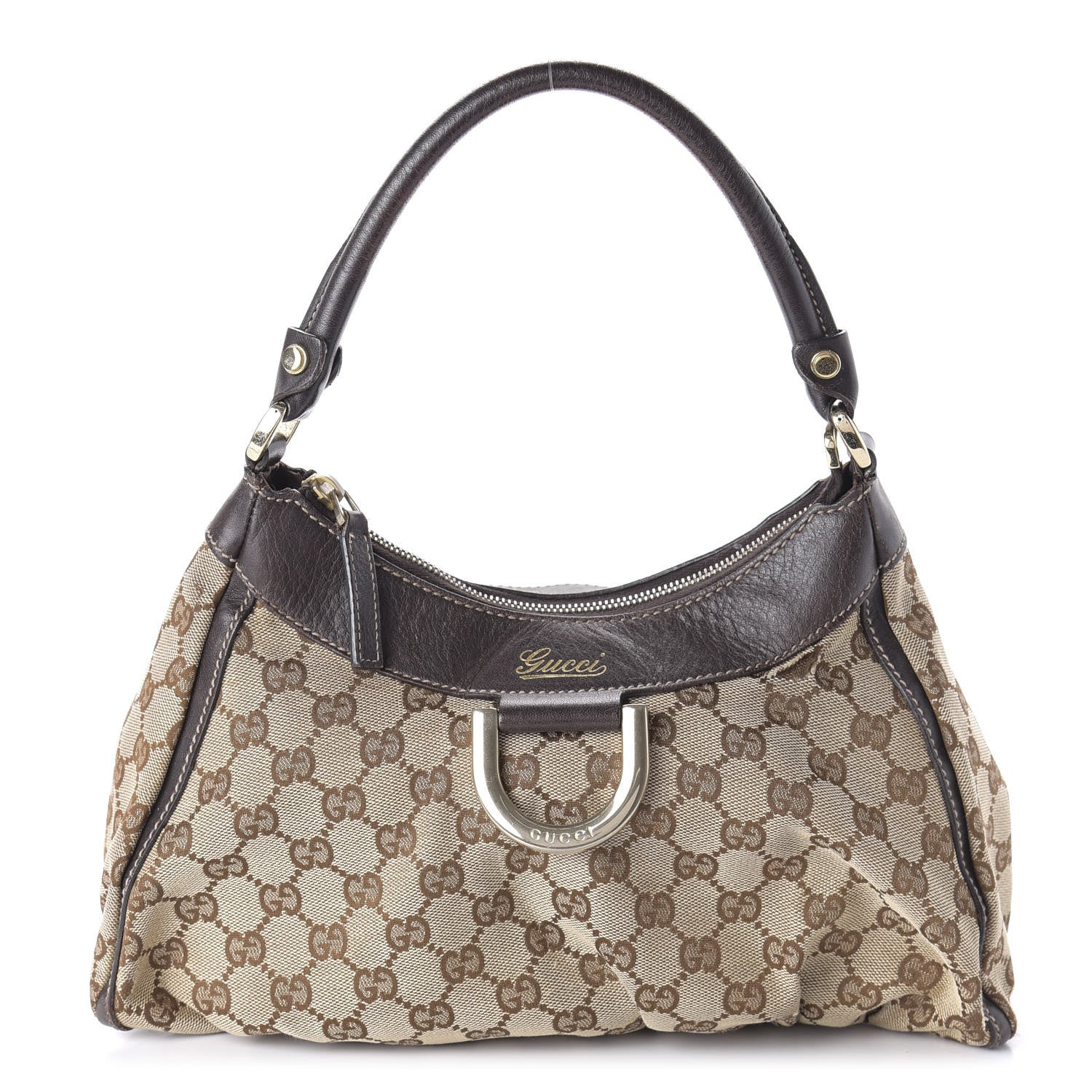 Gucci Monogram Medium D Gold Ring Hobo Dark Brown 1 of 11