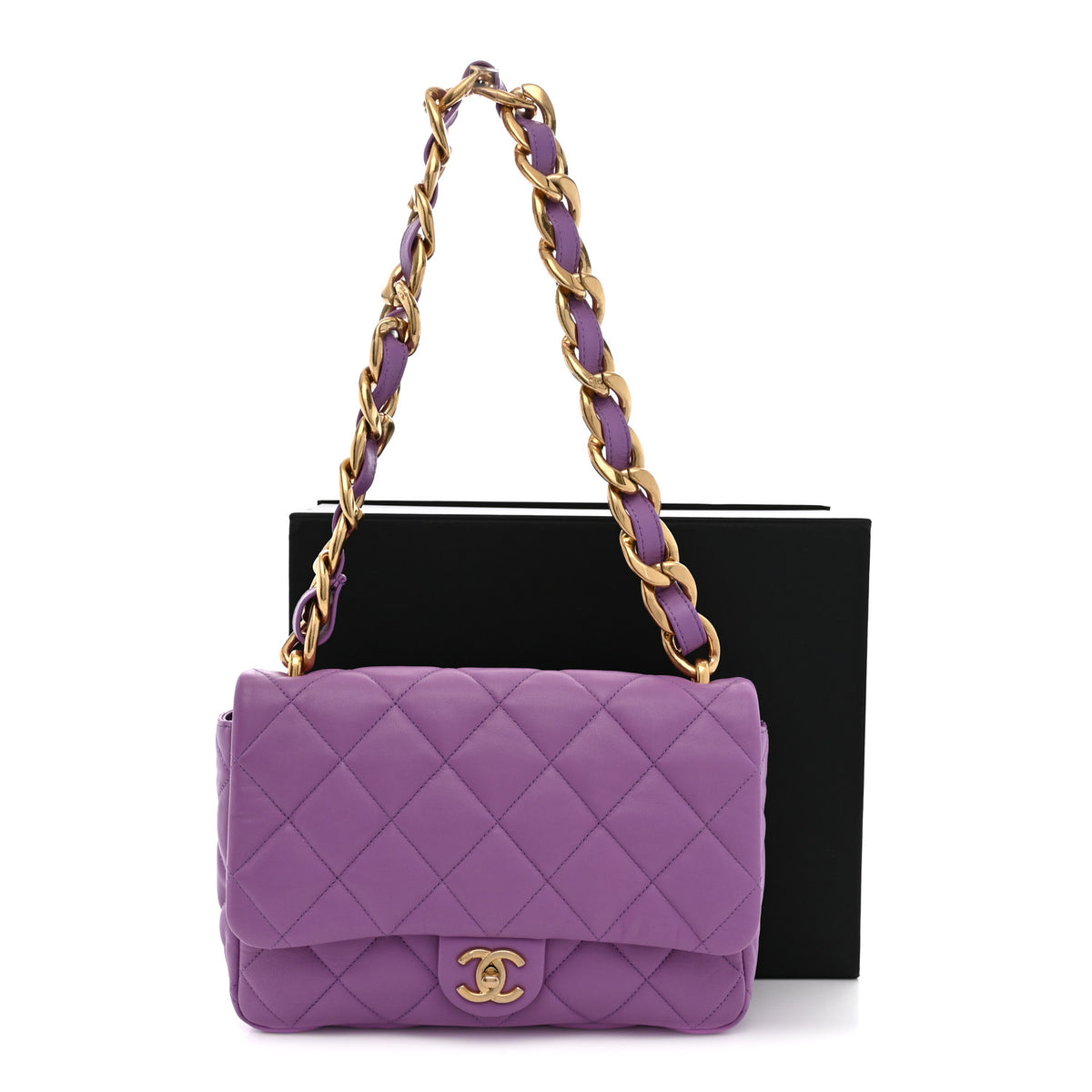 Lambskin Quilted Large CC Funky Town Flap Purple