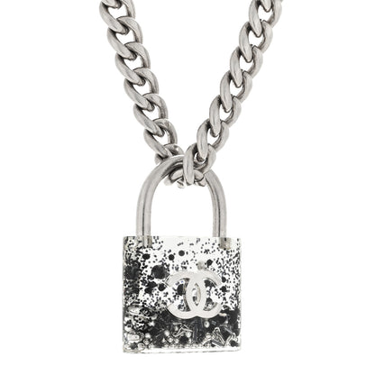 Chanel Resin CC Oversized Padlock Chain Necklace Silver Pearly White 1 of 3