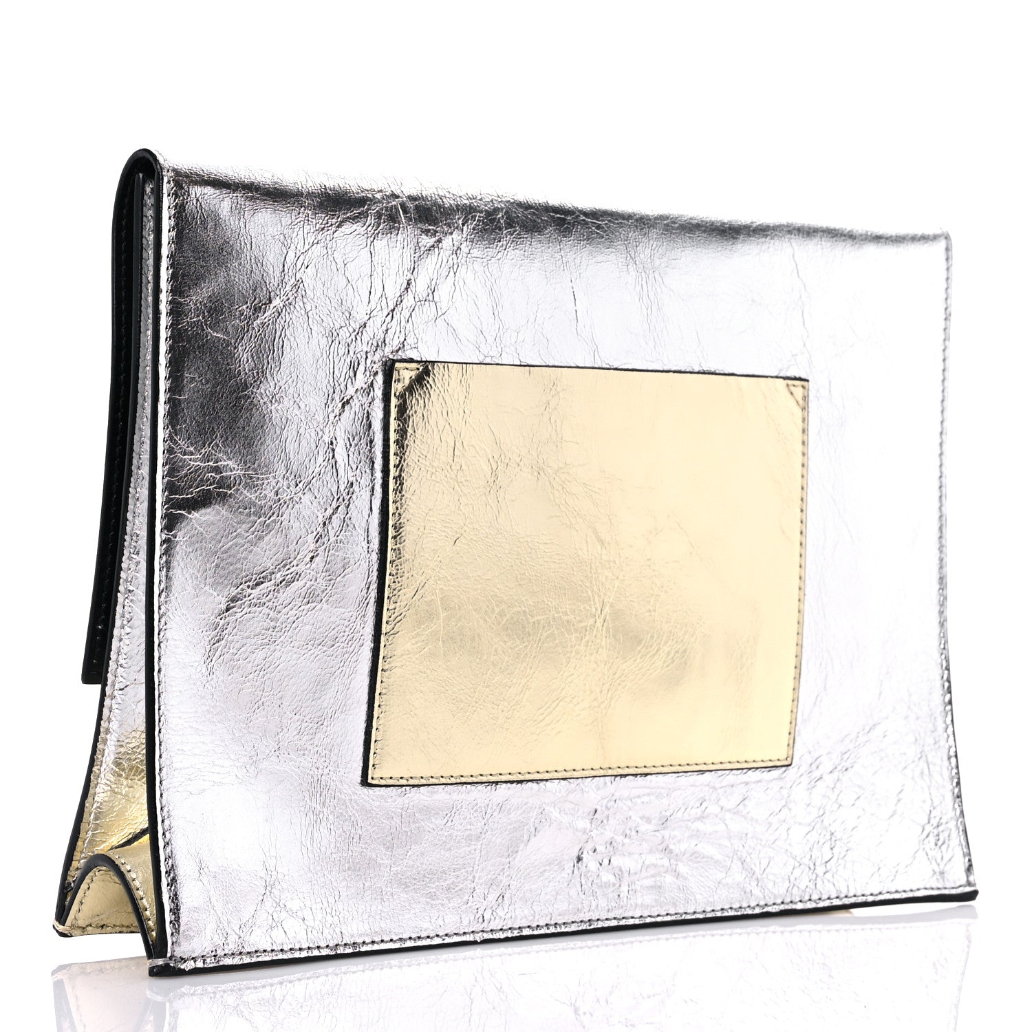 Proenza Schouler Metallic Lambskin Lunch Bag Clutch Silver Gold 3 of 8