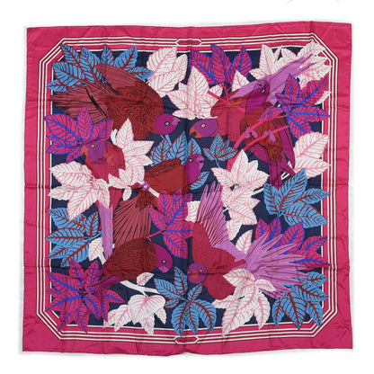 Hermes Silk Les Perroquets 140 Rose Vif Marine Bleu 1 of 6