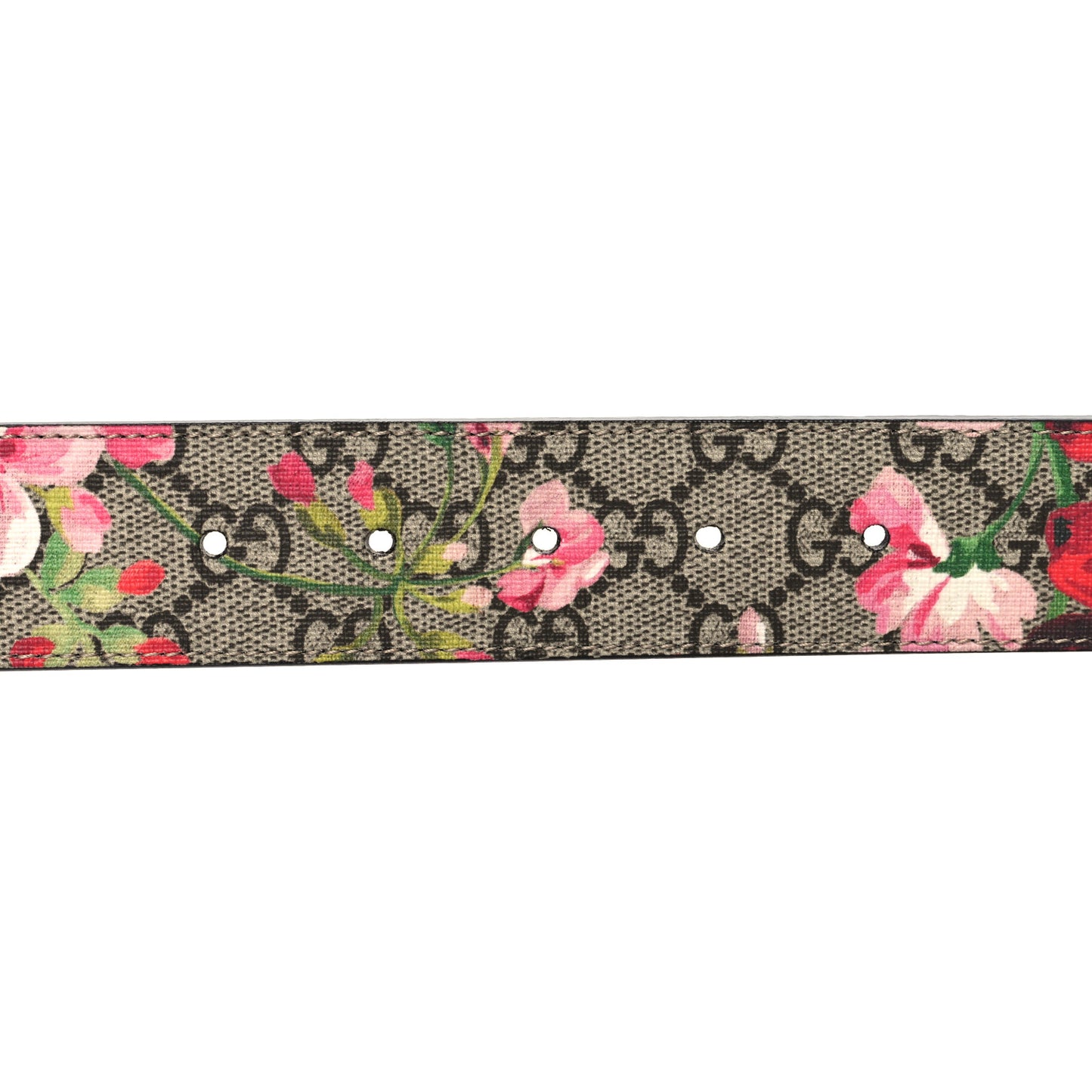 GG Supreme Monogram Blooms Moon Calfskin Interlocking G 37mm Belt 80 32 Beige Ebony Multicolor Dry Rose