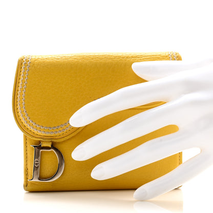 Christian Dior Goatskin Saddle Compact Wallet Yellow 2 of 14