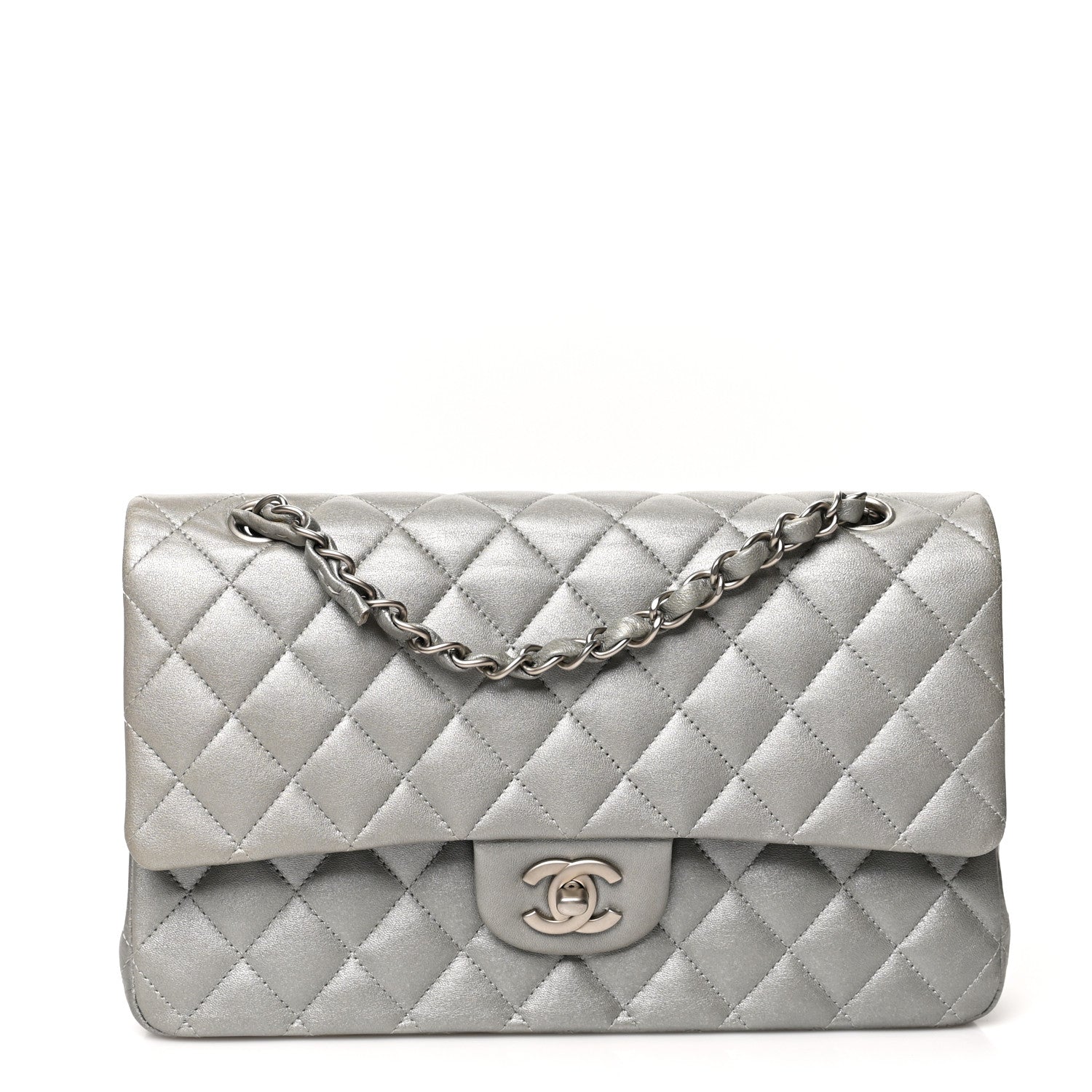 Chanel Metallic Lambskin Quilted Medium Double Flap Silver 1 of 12