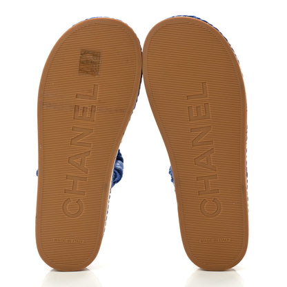 Chanel Cord Lambskin Quilted Logo Sandals 37 Blue 5 of 9