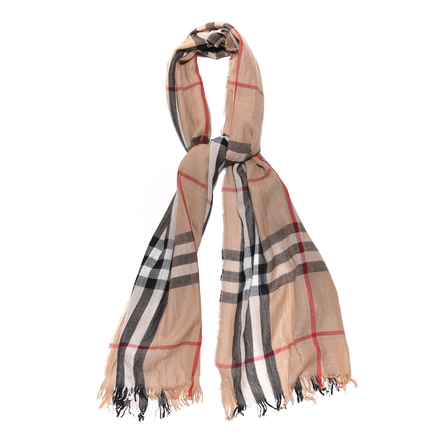 Burberry Merino Wool Cashmere Giant Check Lightweight Scarf Camel 1 of 5