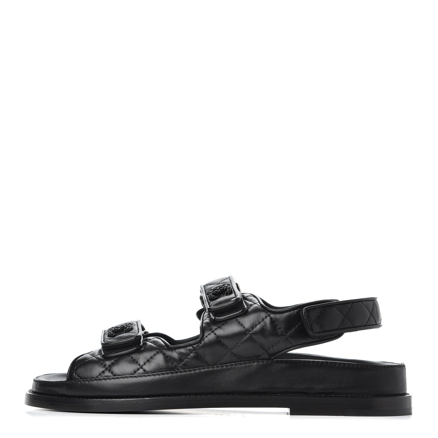 Chanel Lambskin Velcro Dad Sandals 38.5 Black 1 of 16