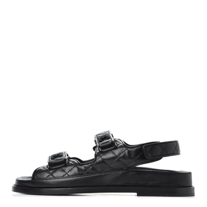 Chanel Lambskin Velcro Dad Sandals 38.5 Black 1 of 16