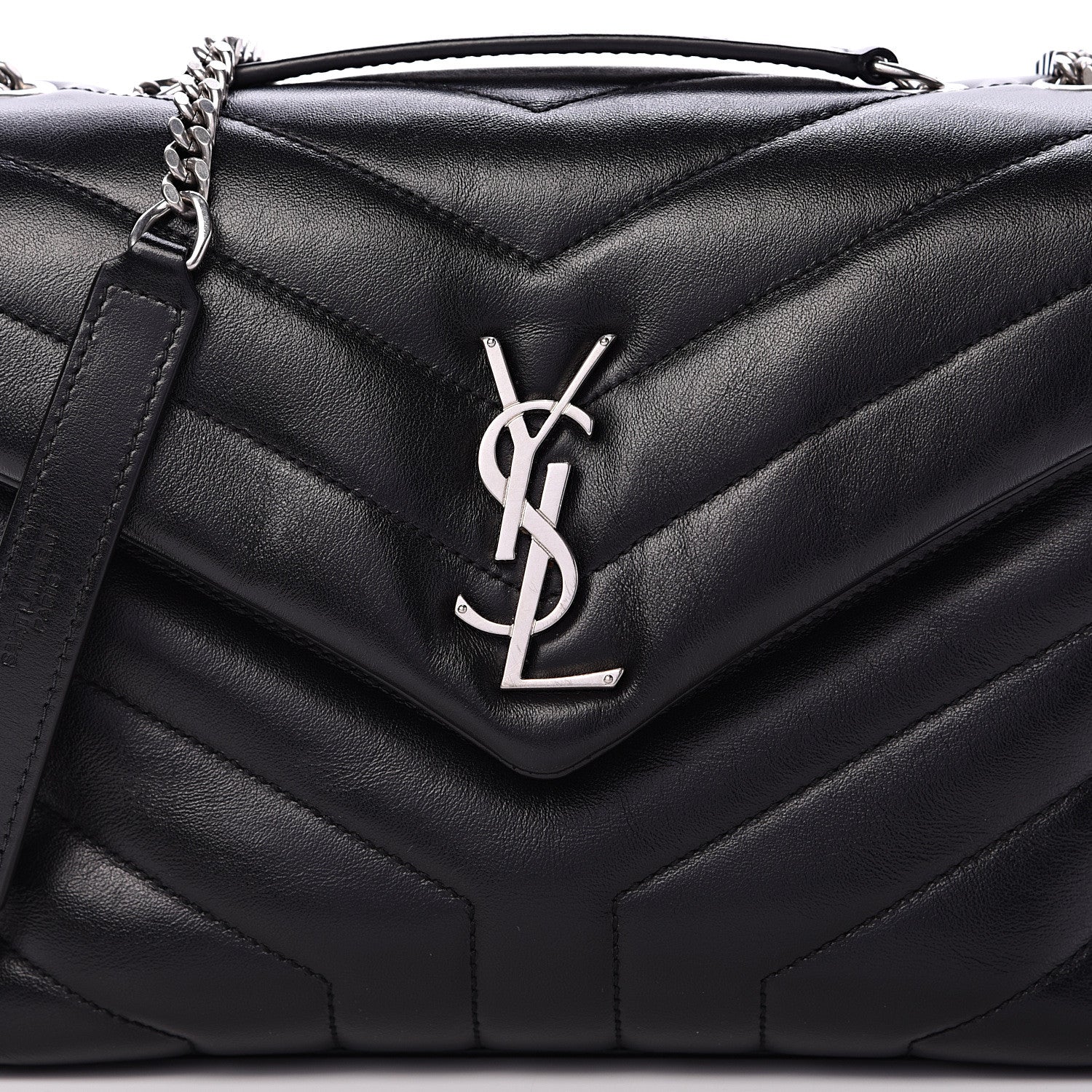 Saint Laurent Calfskin Y Quilted Monogram Small Loulou Chain Satchel Black 7 of 9