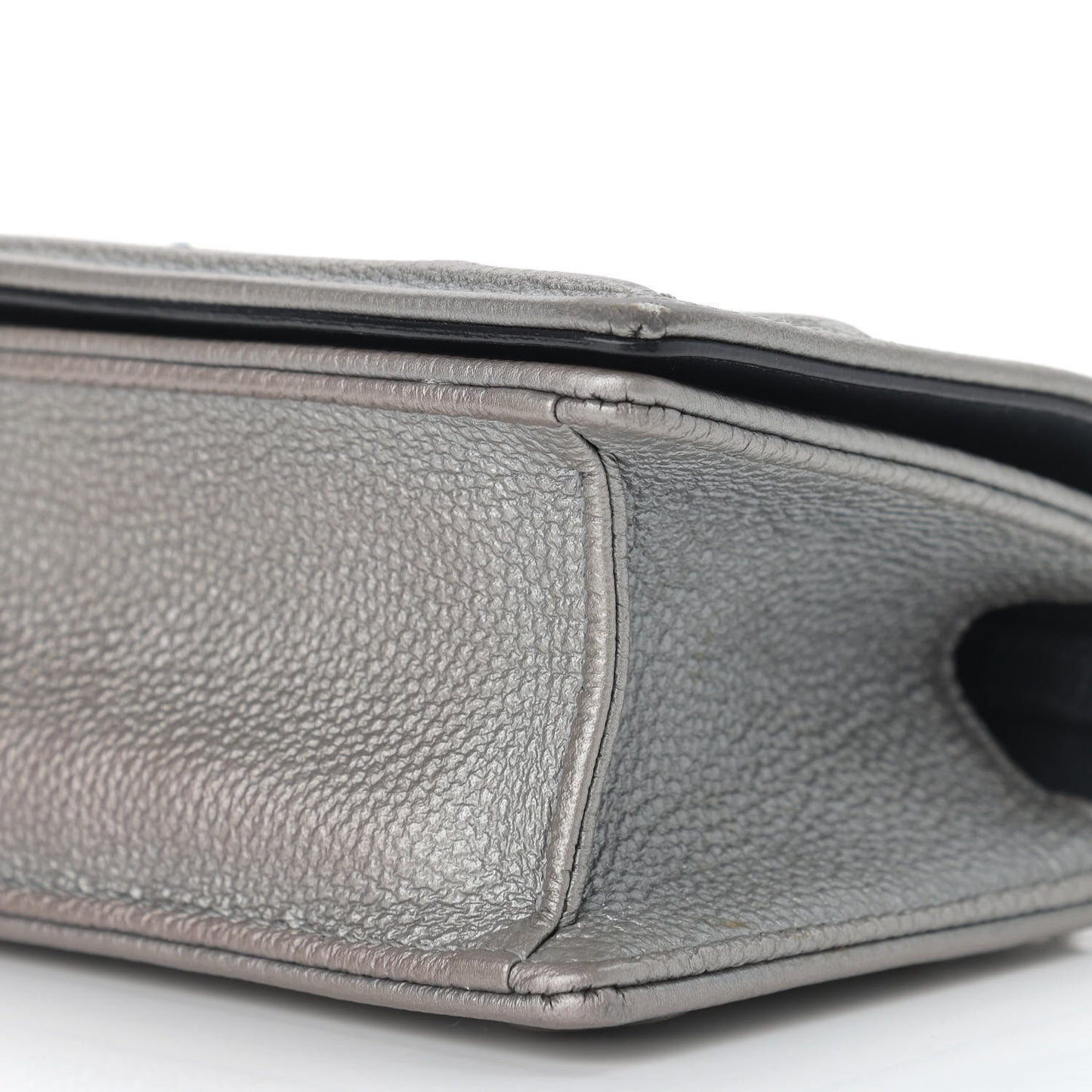 Metallic Grained Calfskin Baby Diorama Flap Bag Grey