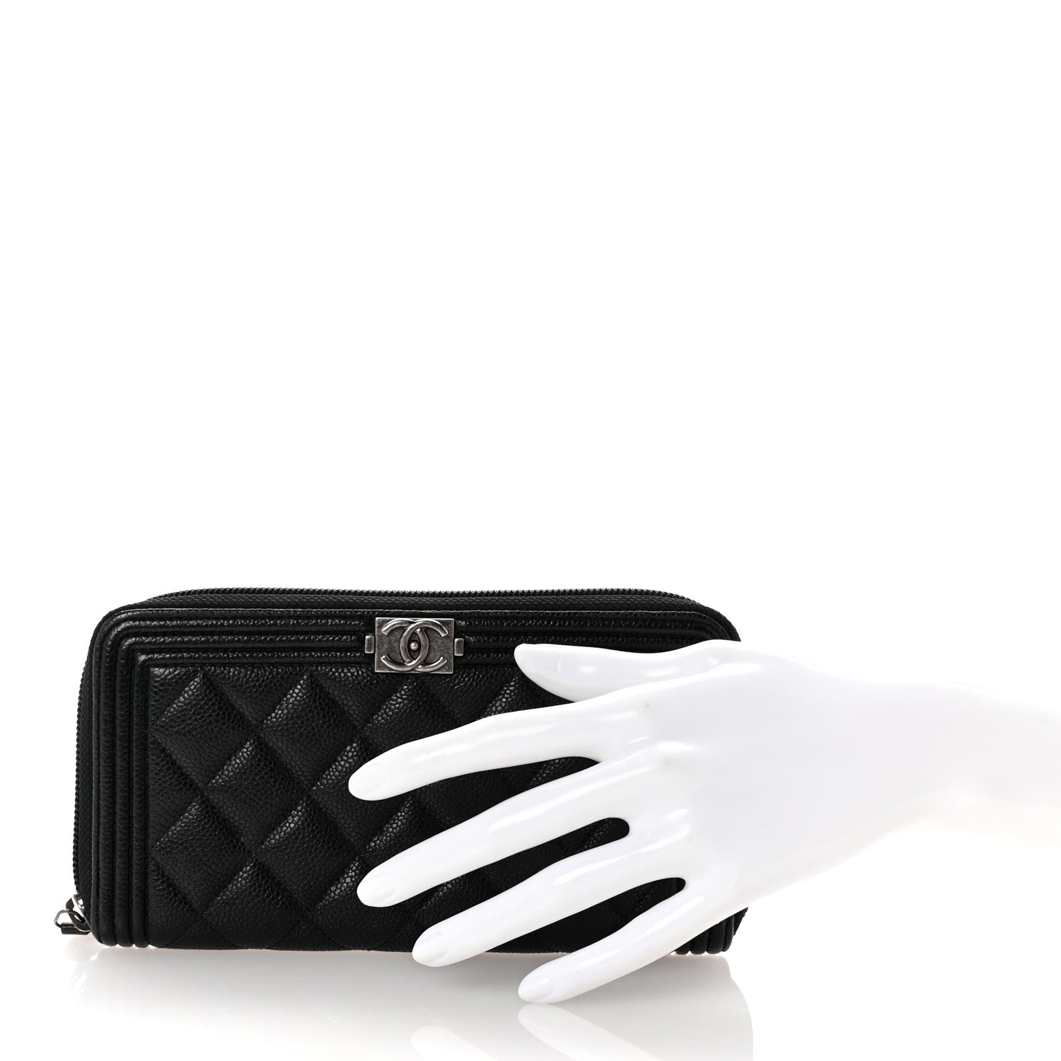 Chanel Caviar Quilted Boy Long Zip Around Wallet Black 2 of 8