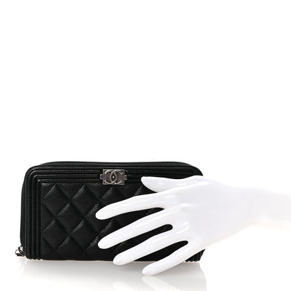 Chanel Caviar Quilted Boy Long Zip Around Wallet Black 2 of 8