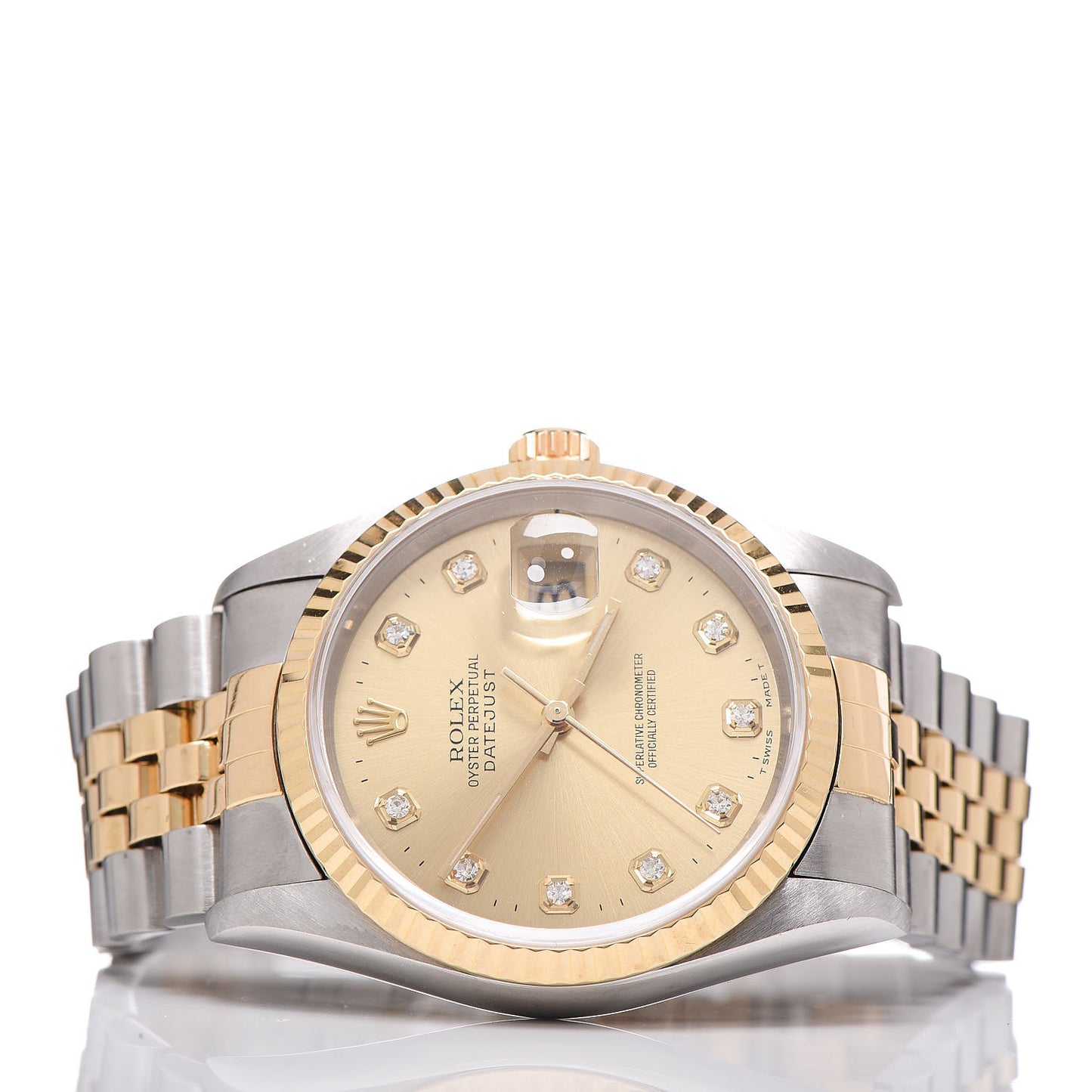 Stainless Steel 18K Yellow Gold Diamond 36mm Oyster Perpetual Datejust Watch Champagne 16233