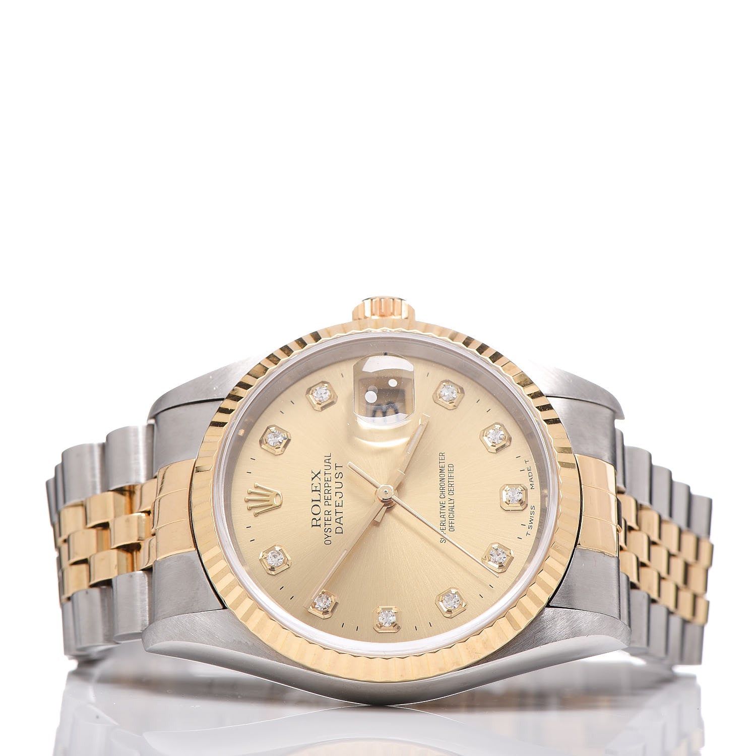Rolex Stainless Steel 18K Yellow Gold Diamond 36mm Oyster Perpetual Datejust Watch Champagne 16233 3 of 7