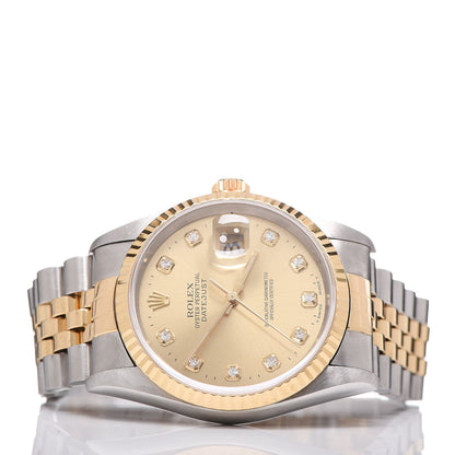 Rolex Stainless Steel 18K Yellow Gold Diamond 36mm Oyster Perpetual Datejust Watch Champagne 16233 3 of 7