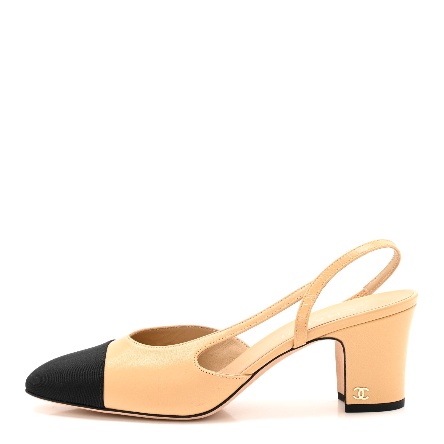 Chanel Goatskin Grosgrain Cap Toe CC Slingback Pumps 41 Beige Black 1 of 10