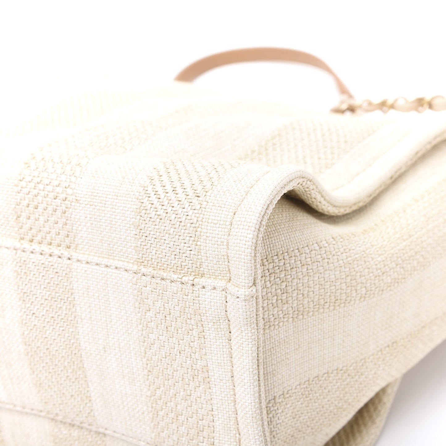 Mixed Fibers Calfskin Striped Small Deauville Tote Beige
