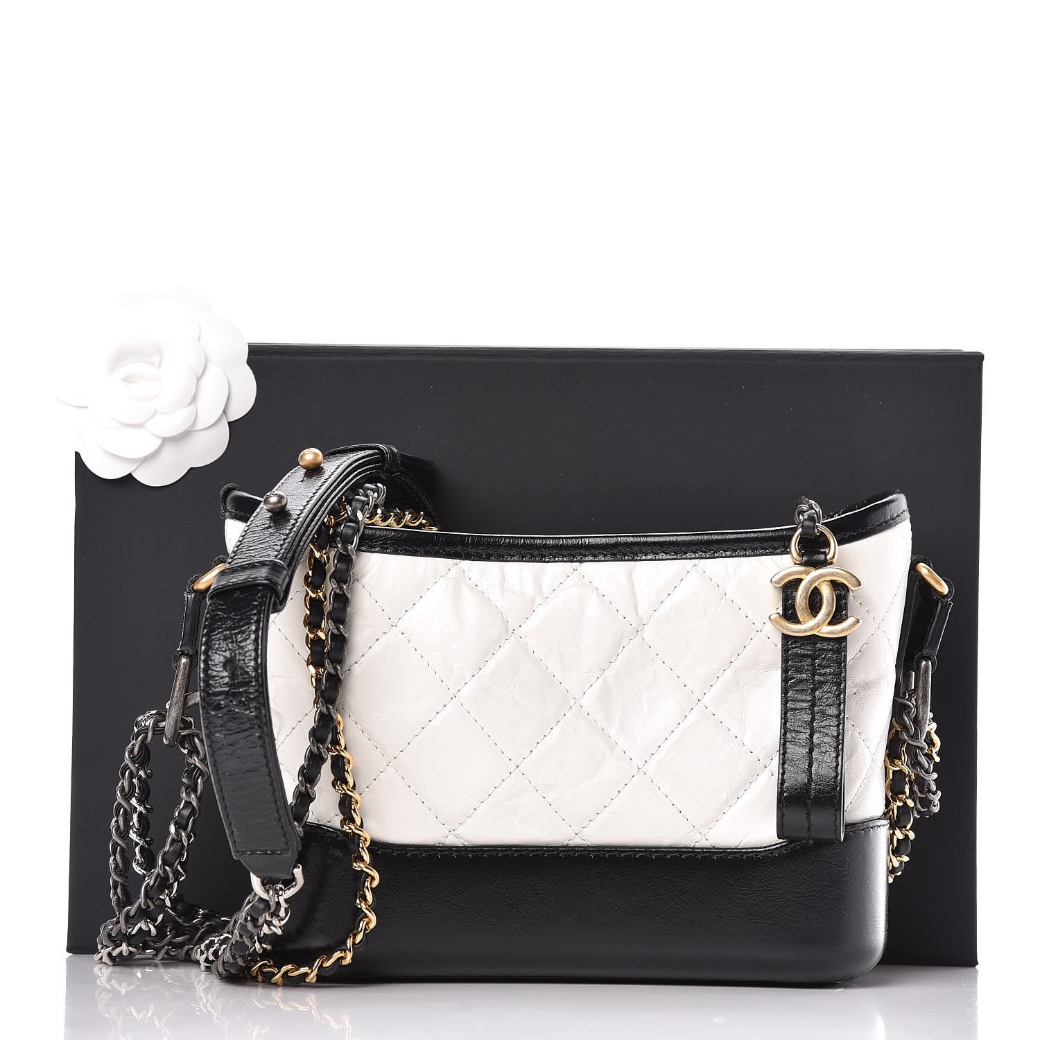 Chanel Aged Calfskin Quilted Small Gabrielle Hobo Black White 11 of 11
