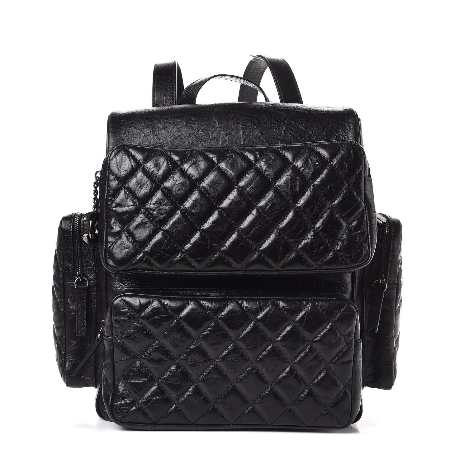 Aged Calfskin Quilted Large Casual Rock Backpack Black