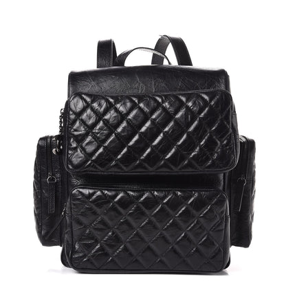 Chanel Aged Calfskin Quilted Large Casual Rock Backpack Black 1 of 8
