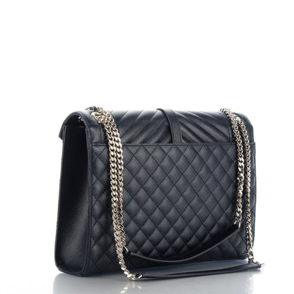 Saint Laurent Grain De Poudre Mixed Matelasse Large Triquilt Monogram Satchel Deep Marine 3 of 8