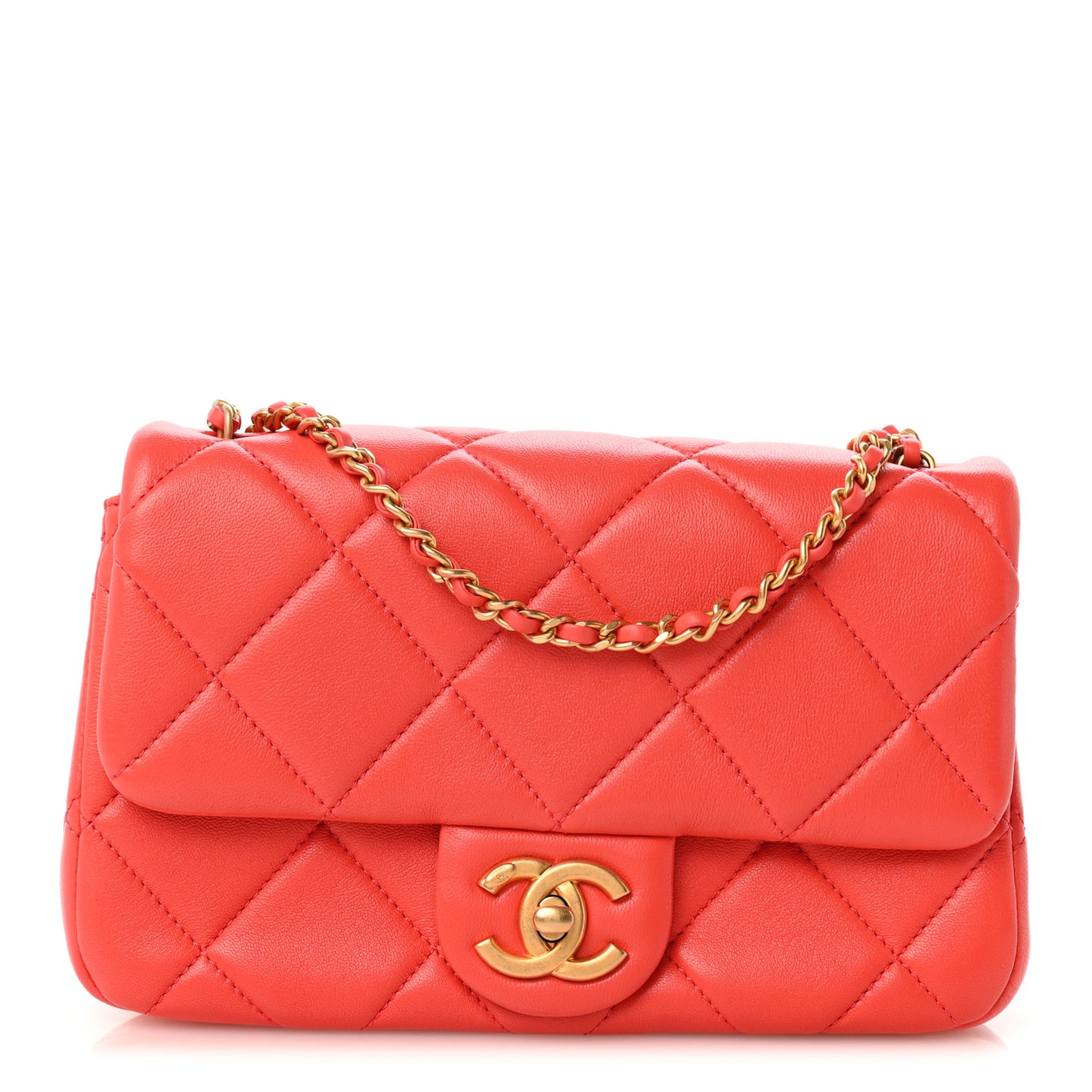 Lambskin Quilted Pearl Small Flap Dark Orange