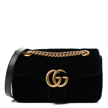 Gucci Velvet Matelasse Mini GG Marmont Shoulder Bag Black 1 of 11