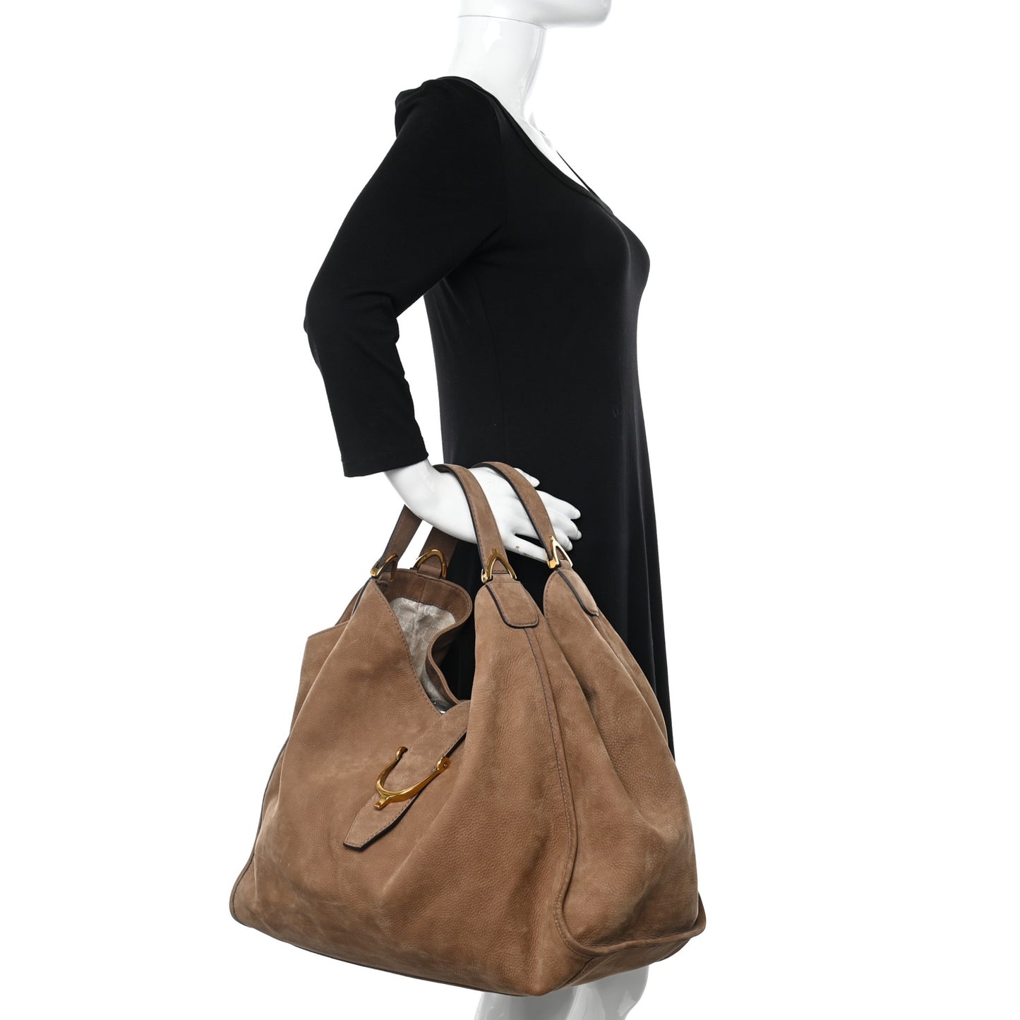 Nubuck Large Soft Stirrup Shoulder Bag Light Brown