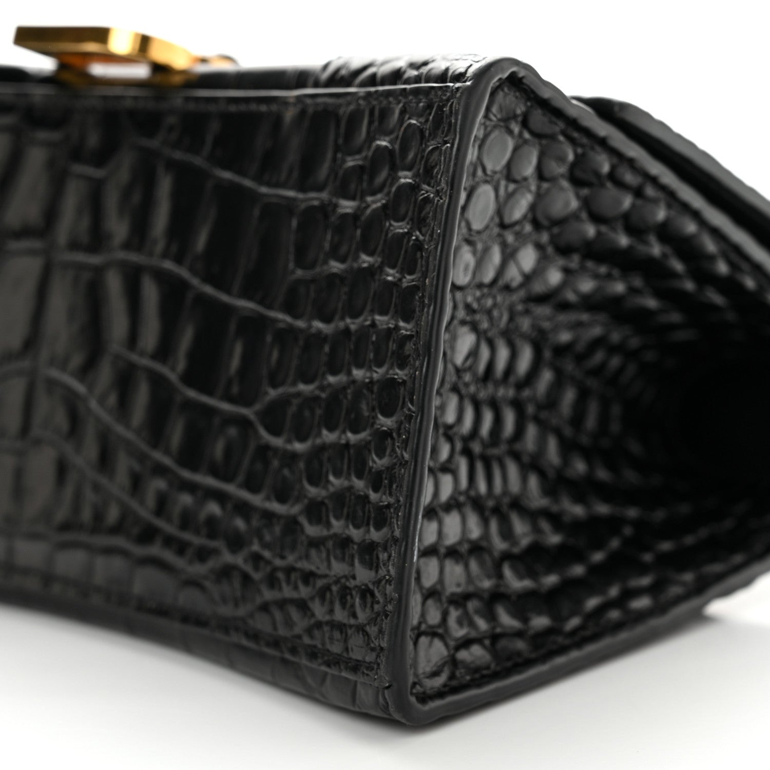 Balenciaga Shiny Calfskin Crocodile Embossed Small Hourglass Top Handle Bag Black 11 of 12