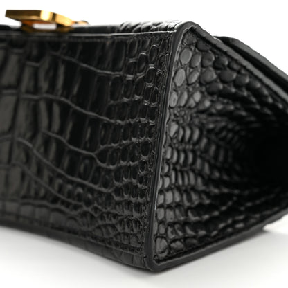 Balenciaga Shiny Calfskin Crocodile Embossed Small Hourglass Top Handle Bag Black 11 of 12