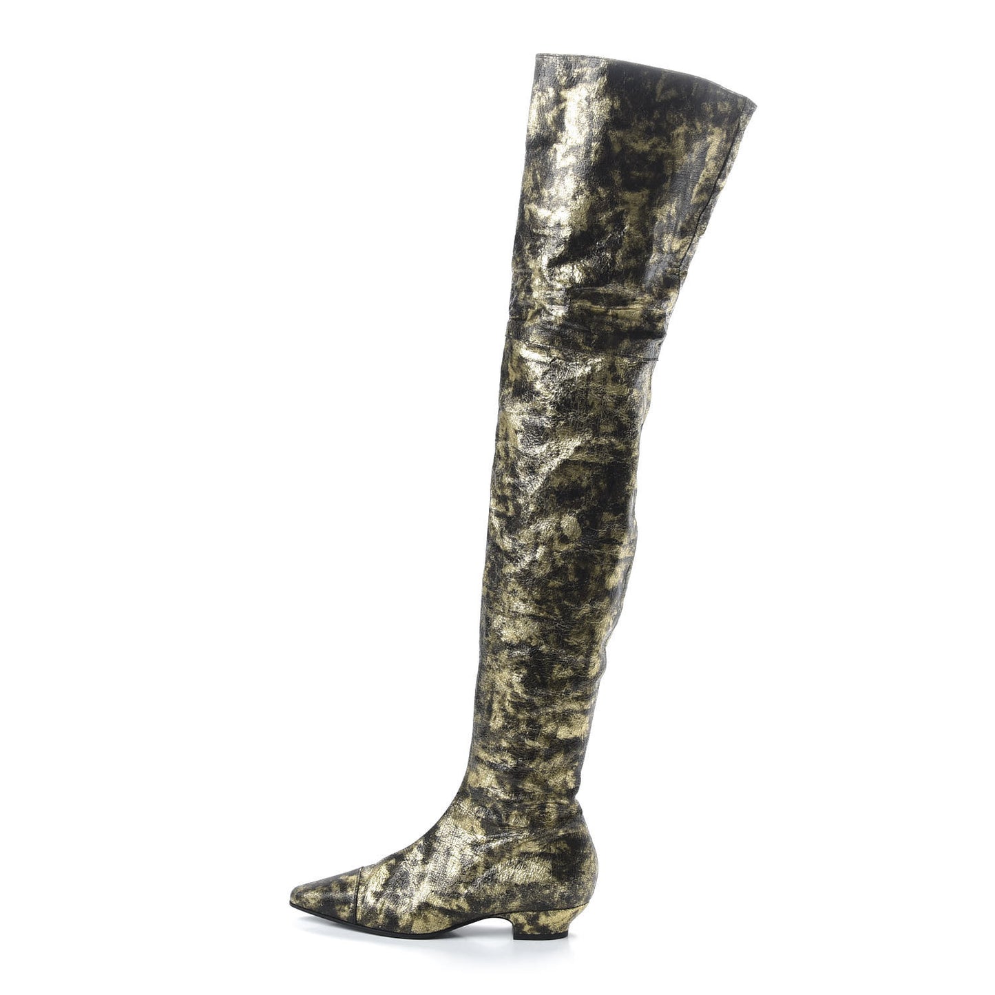 Metallic Lambskin Over the Knee Boots 37 Gold Black