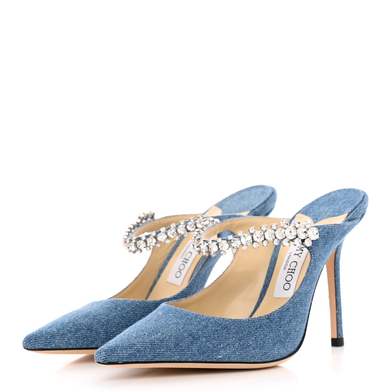 Jimmy Choo Denim Crystal Bing 100 Pumps 37.5 Blue 3 of 17