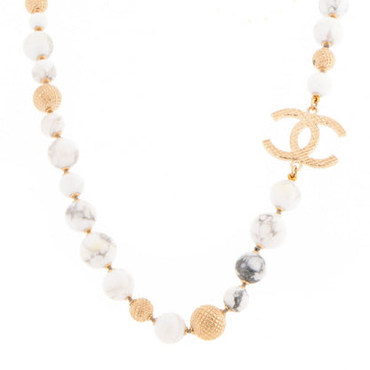 Chanel Marble Beaded CC Short Necklace Gold White 1 of 3