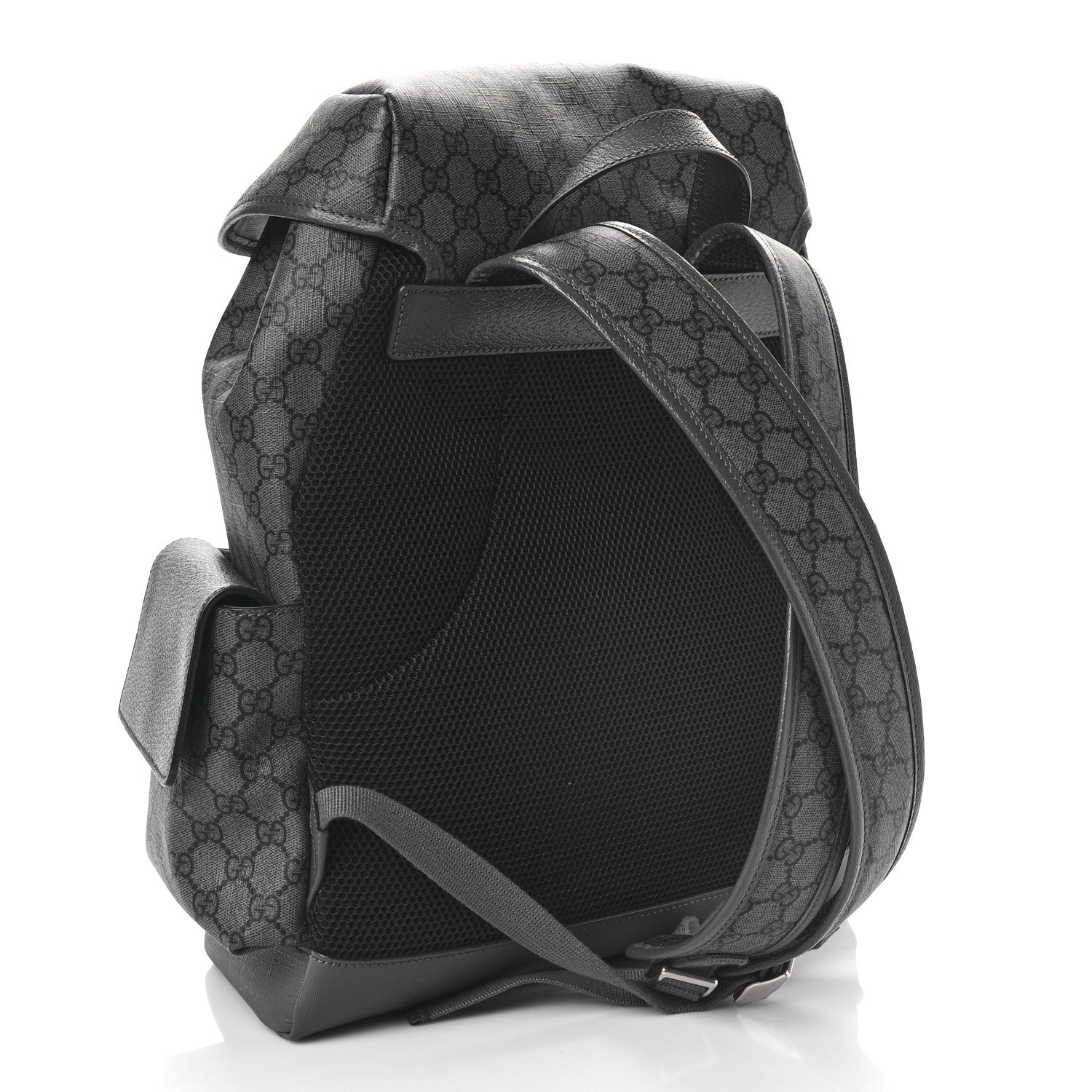 Gucci GG Supreme Monogram Textured Dollar Calfskin Medium Ophidia Double Buckle Backpack Grey Black Graphite Grey 2 of 7