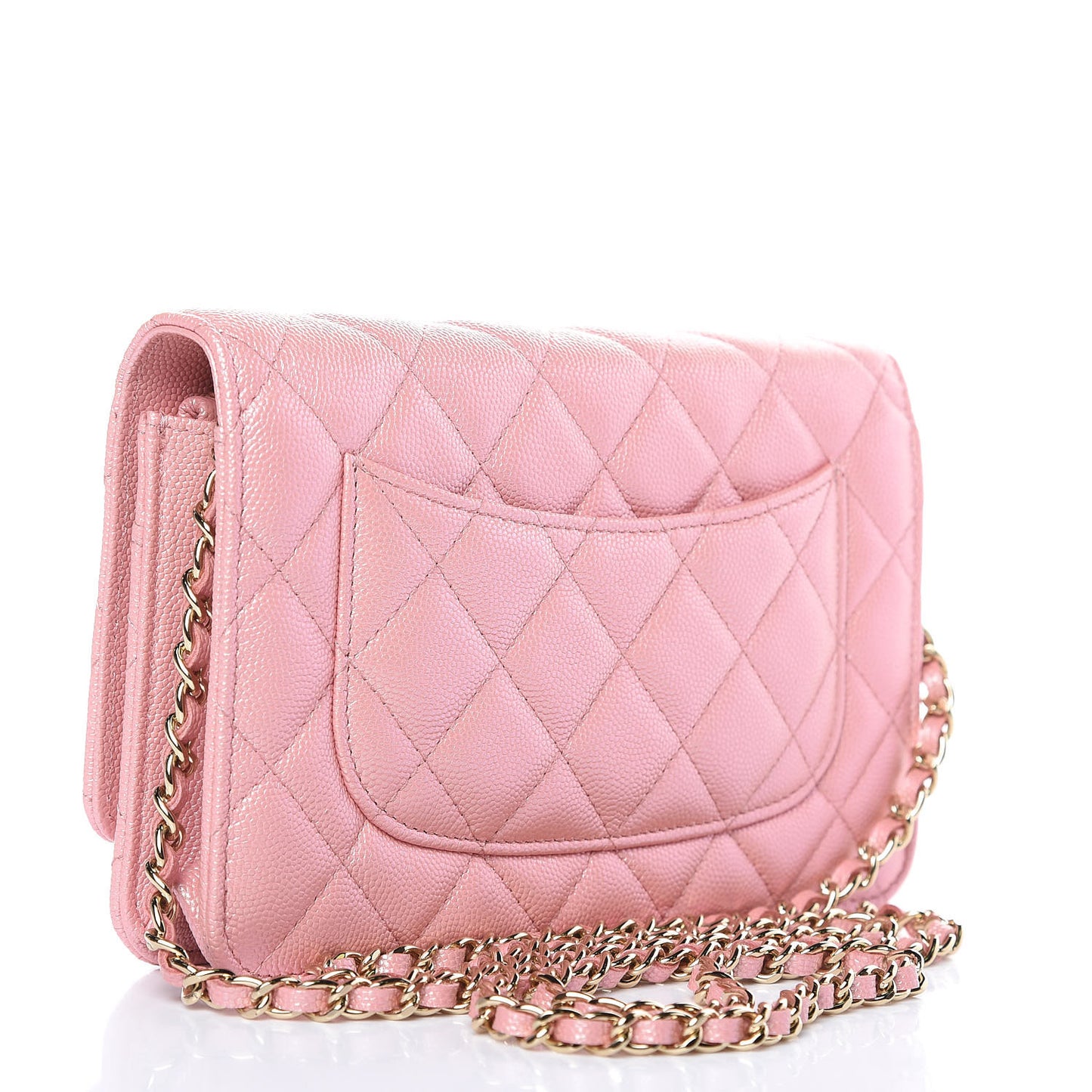 Iridescent Caviar Quilted Wallet on Chain WOC Pink